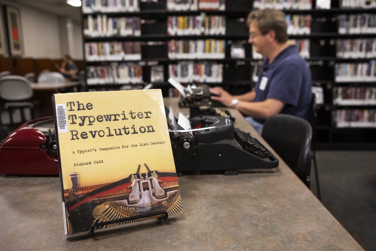 OTCedu's tweet photo. We’re celebrating World Typewriter Week with a collection of vintage typewriters in the Hamra Library. Come try them out for yourself to see how “word processing” was done back in the day. #justourtype #weloveourlibrary #myOTC https://t.co/tOPvlSeMvu