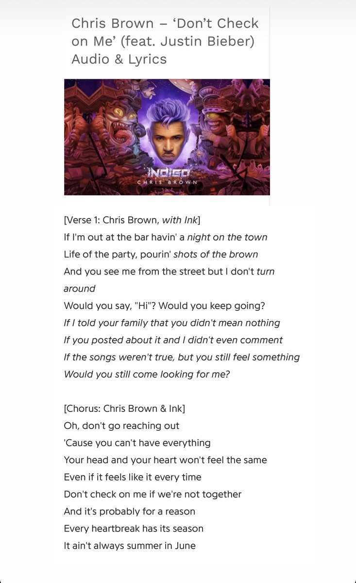 Justin Bieber Crew A Tuwita Check Out The Lyrics To Don T Check On Me By Chris Brown Featuring Justin Bieber And Ink Courtesy Of Genius Lyrics T Co Qoeljmhtqw Tuwita