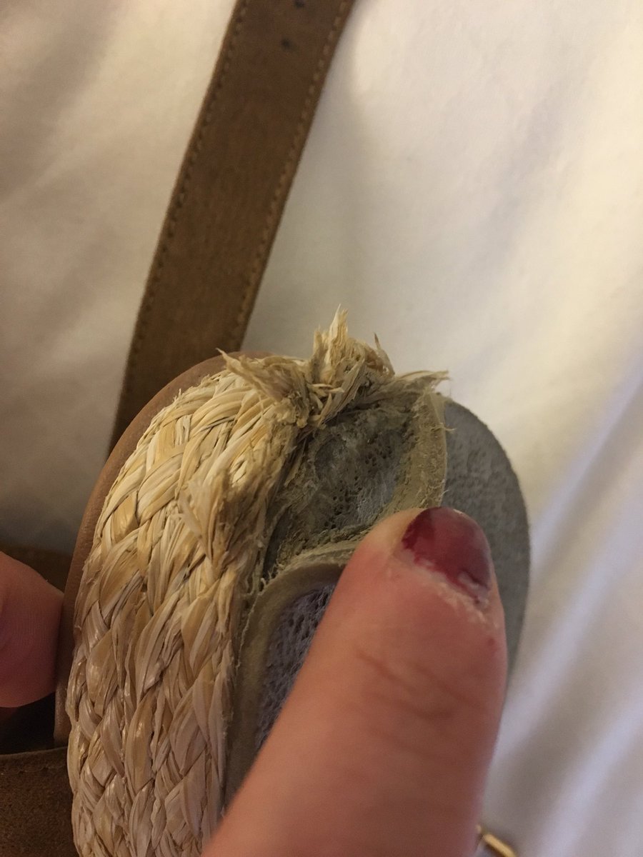 stephmcqueen1's tweet photo. @newlook really upset, just come on holiday, wore my shoes once and this is what’s happened to them, just bought them 2 weeks ago. Loved them so much so didn’t think to keep the receipt for them☹️ https://t.co/bJKuaxmf92