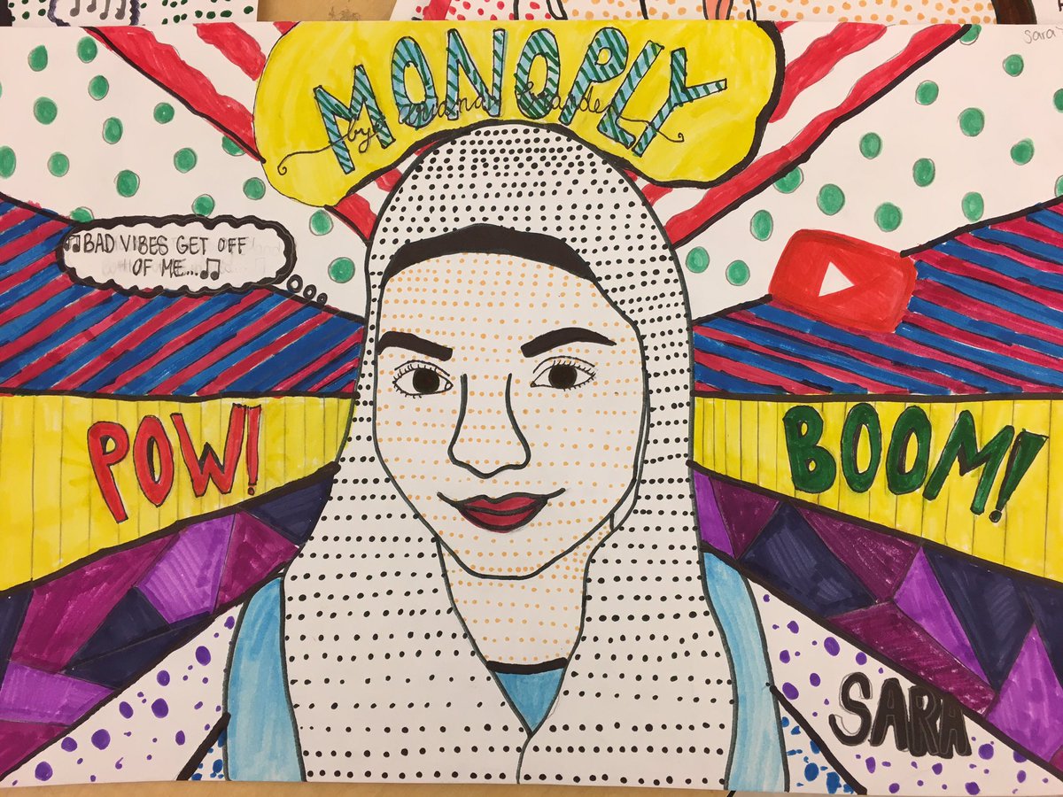 MmeCArt's tweet photo. Students keep finishing these fantastic pop art self-portraits! Right down to the last second!! https://t.co/GXDlJoGhFT