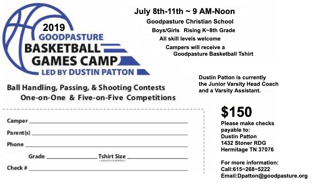 GCS Basketball Games Camp is July 8th-11th!!! Register today!