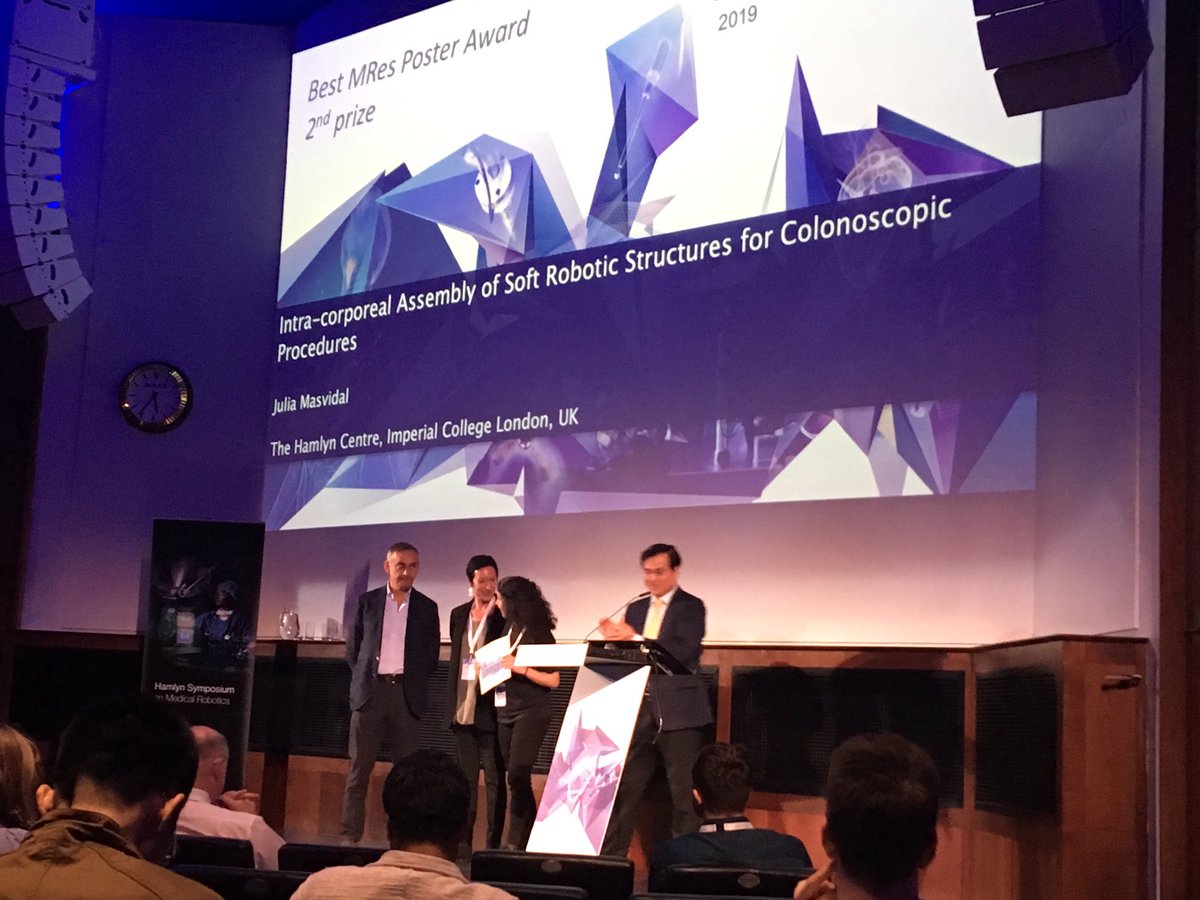 HARMS_Lab's tweet photo. Huge congratulations to the #HARMSLab students Reza Kalantar and Julia Masvidal for wining the two best MRes poster awards at #HSMR19. All our MRes students did a great job! @ICLHamlynRobots @ImperialSandC @Imperial_IGHI @SoftHaptics https://t.co/c11dcQ57rq