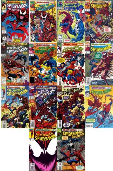 Maximum Carnage is a 14 issue event that is told in these comics:Spider-Man Unlimited 1 Web of Spider-Man 101Amazing Spider-Man 378Spider-Man 35Spectacular Spider-Man 201Web of Spider-Man 102Amazing Spider-Man 379Spider-Man 36Spectacular Spider-Man 202....