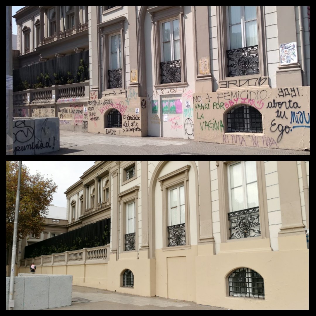 ALTAPRESIONCHL's tweet photo. Nos hemos sumado a la campaña #CeroRayados, como parte ya de nuestro trabajo permanente de mantención de la Alameda para conservar las fachadas sin rayados @FelipeWard @KarlaEnAccion @MinisterioBBNN #Santiagolibrederayados https://t.co/s0Js76YiKt