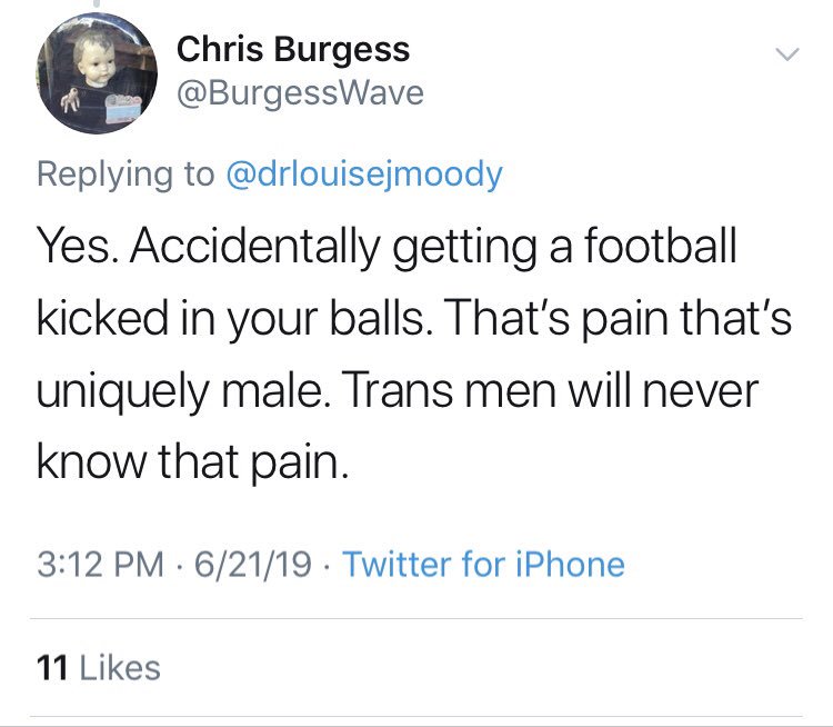 christapeterso's tweet photo. ѧ trans men are appropriating being kicked in the nuts https://t.co/v2KzfWskX2