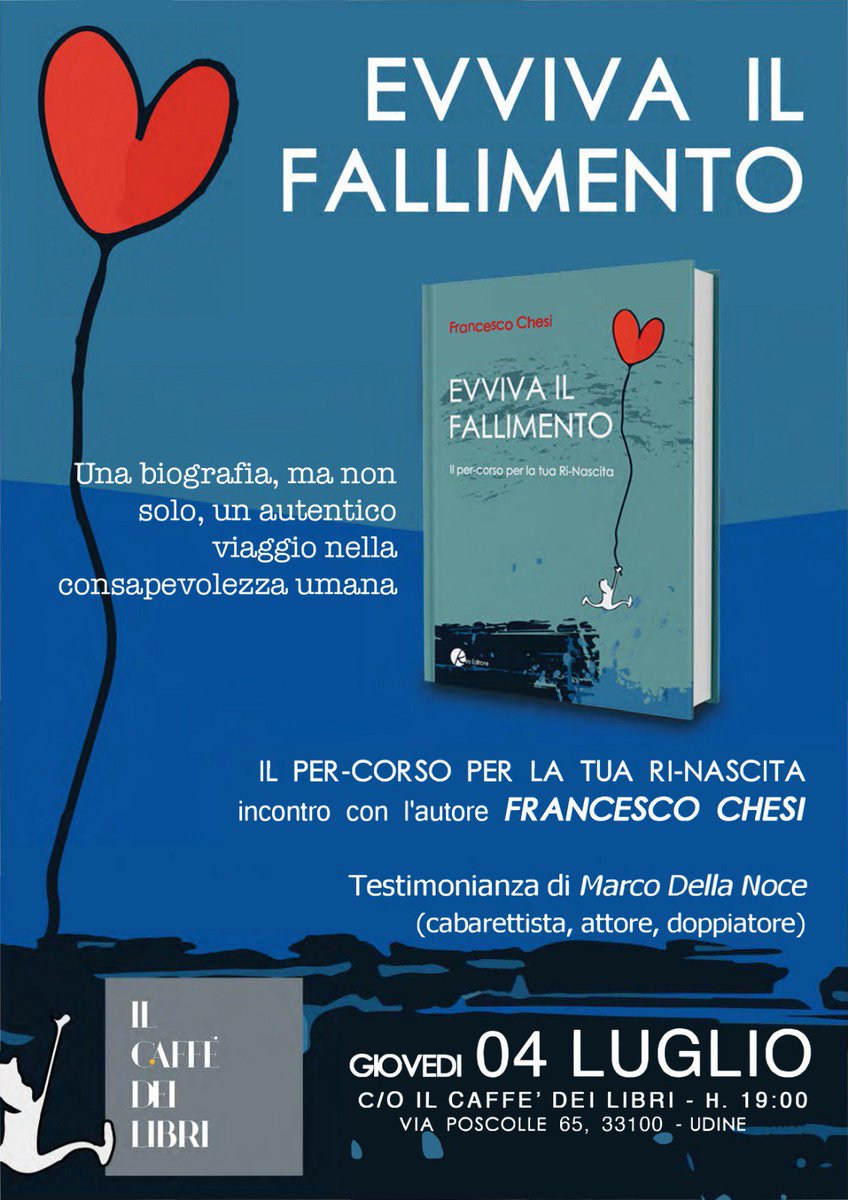 A #udine per la prima volta in #FVG Francesco Chesi autore di #Evvivailfallimento presenterà e racconterà assieme a Marco Della Noce (cabarettista di Zelig) il metodo studiato per migliorare la comunicazione familiare e la crescita personale.