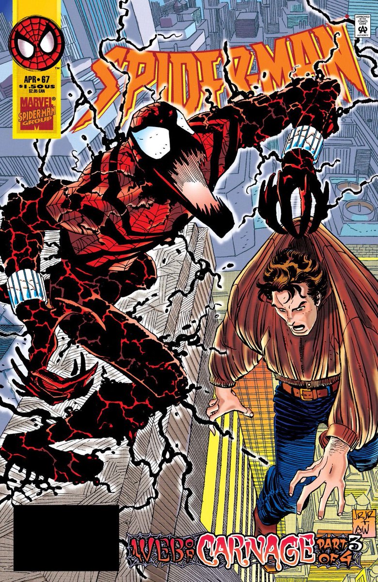 Next Carnage bonds with Ben Reilly Spider-Man in the Spider-Carnage (“Web of Carnage”) storyline! Carnage bonds to Spider-Man in this story who is forced to combat the symbiote’s violent and murderous urges.