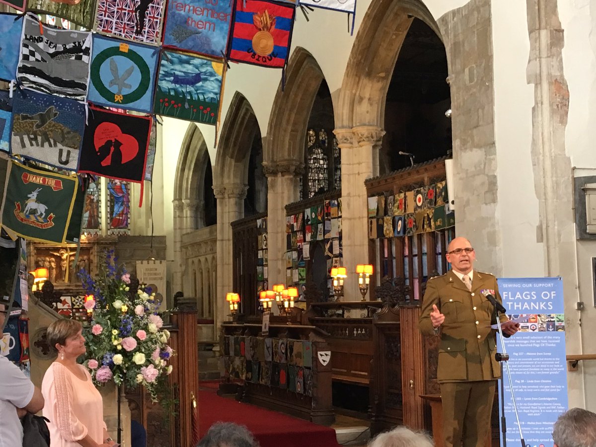 macgregor_cs's tweet photo. Sewing Soldier, Lt Col Neil Stace thanks all those who have contributed to the #FlagsOfThanks project. Come and take a look this week at St Thomas’s Church in the heart of ancient Salisbury. @AlabareUK #ArmedForcesWeek https://t.co/g1t3nlOQ0i