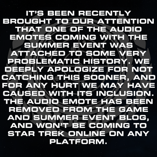 trekonlinegame's tweet photo. We are deeply sorry for any hurt we may have caused. https://t.co/hhC1r0CC7F