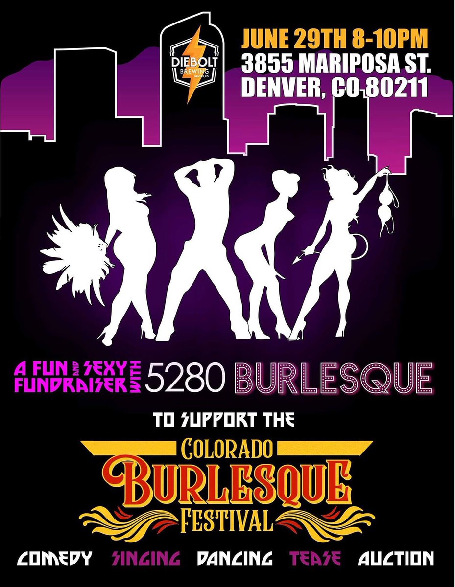 IAMChelseaGrace's tweet photo. THIS SATURDAY NIGHT - June 29th!! I am so excited to be cohosting the Colorado Burlesque Festival Fundraiser Show w/ the fantastic Allen Bennett aka The Lounge Guy. I’ll also be singing! Please join us for BREWS &amp; BURLESQUE in the Highlands at Diebolt Brewing! @DieboltBrewing https://t.co/IX9tcNKfcz