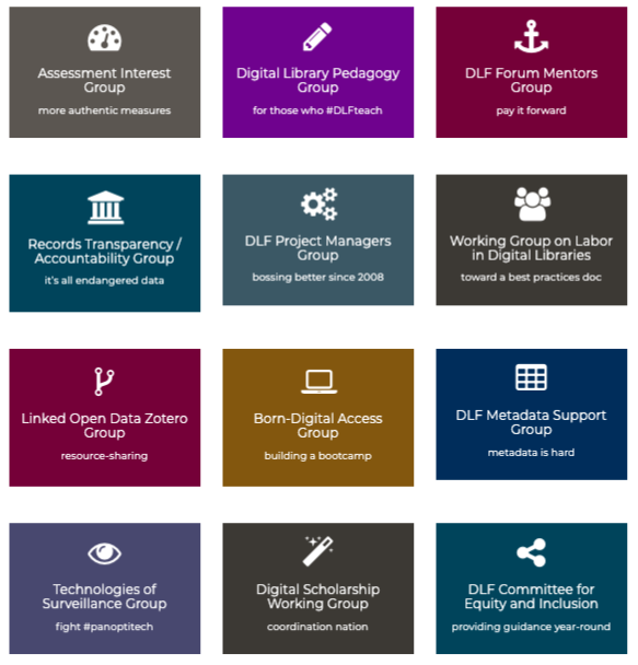CLIRDLF's tweet image. Want to jump in on #DLFgroups' activities? It's easy to find out how. Visit our site to view meeting agendas, sign up for discussion groups, + more: diglib.org/groups/get-inv…