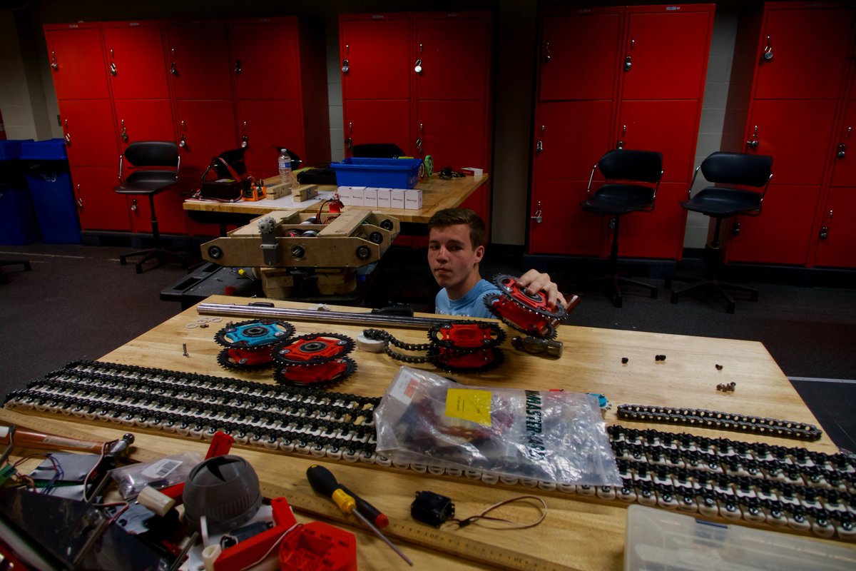 BSMRoboCup's tweet photo. Engineering Student Will Driessen disassembles the robot in preparation for Robocup 2019 https://t.co/l429hpjfZz