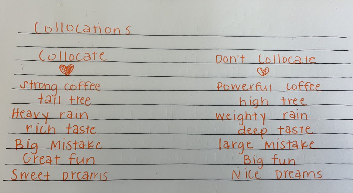 ashleynhoek's tweet photo. Lets talk collocations! Wow! It’s eye opening when you actually write it down and look at it! @CLASE_UGA has been amazing at opening up great discussions about helping our students! #CLASESummer2019 https://t.co/NoOPFHep1B