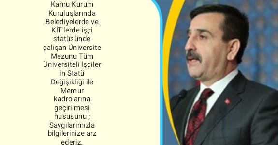 #ÜniversiteliİşçilerDuyulsun

Kamuda çalisan onbinlerce Üniversiteli Işçi statü değişikliği istiyor.

Yakın zamanda çıkacak olan bir torba yasasında konu ile ilgili değişimin gündeme gelip yasalaşması üniversiteli gençleri memnun edecektir

 #ÜniversiteliİşçilerDuyulsun