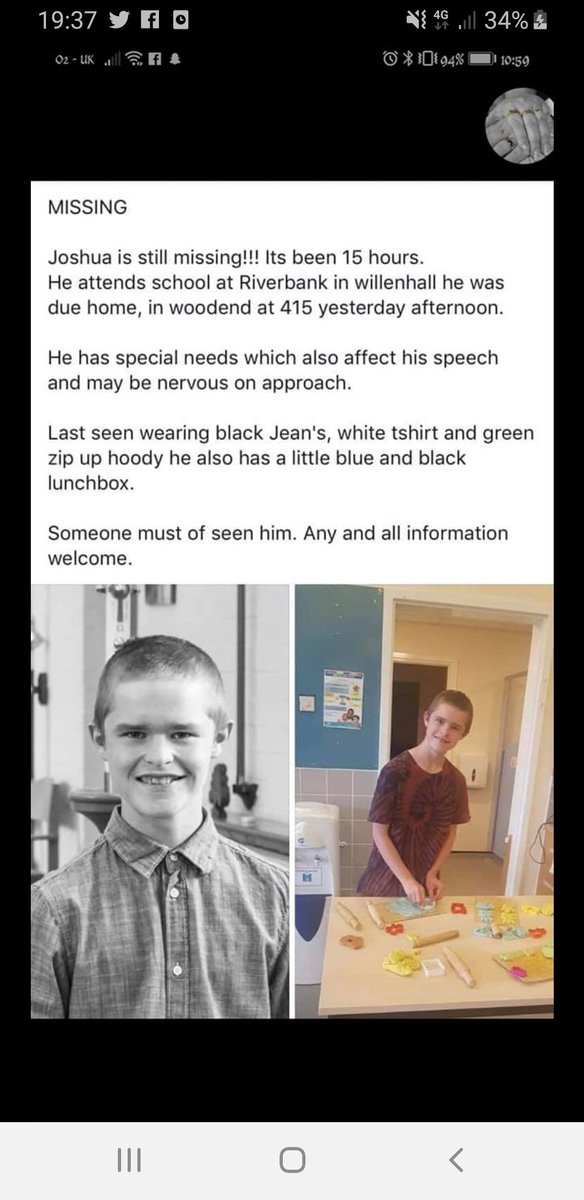 Zoe_Olivia_xo's tweet photo. CAN EVERYONE SHARE THIS PLEASE

Josh Worwood
18
Special Needs
Went missing from Riverbank School Monday afternoon and was due home at 16:15pm that day
Last known whereabouts was on the X1 bus when his bus pass was last used on the service heading towards Birmingham. https://t.co/CMZ3BXas99