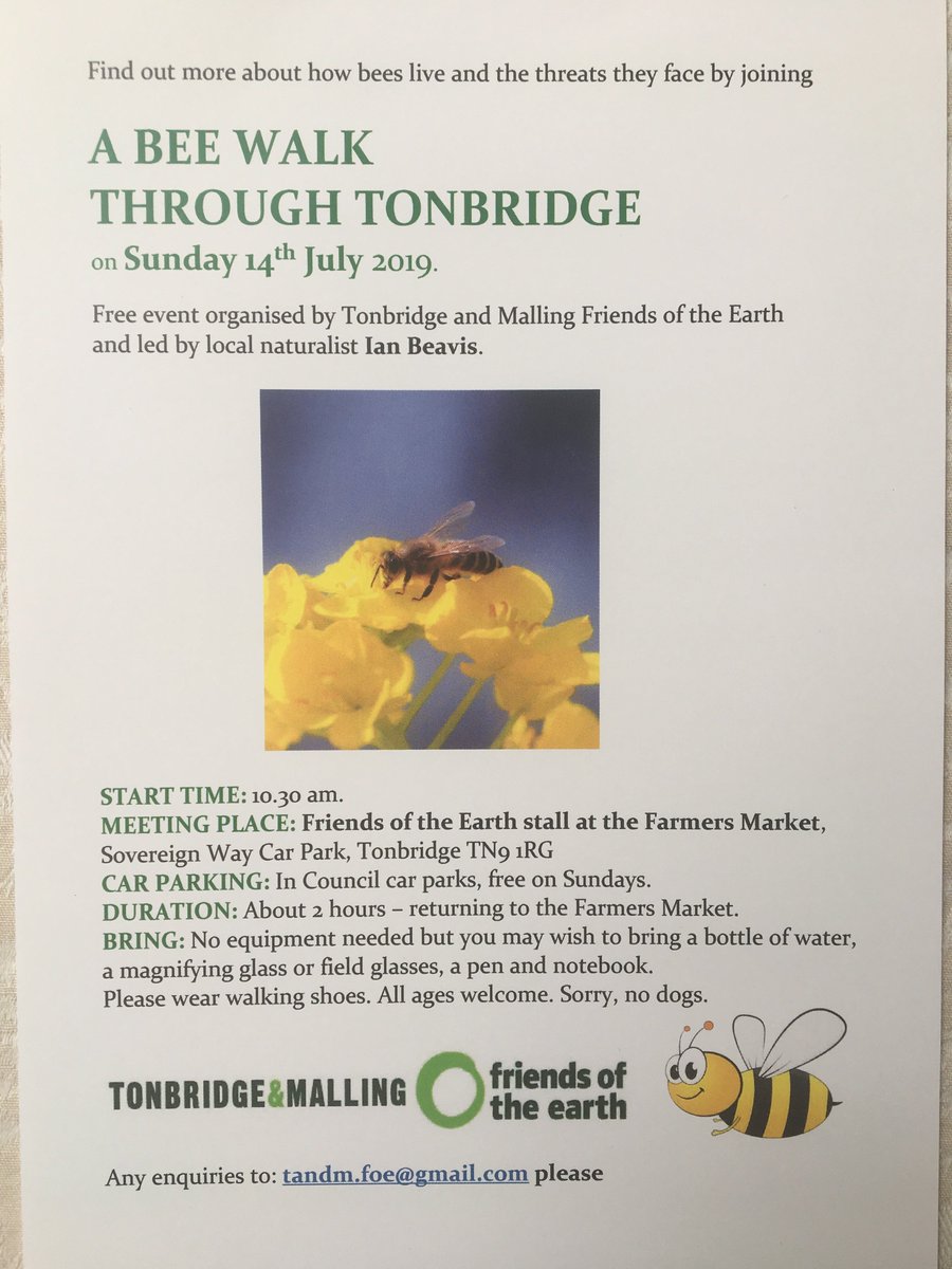 Don't forget to put our bee walk in your diary. Fun times for the little ones and big ones too :-) and cakes too! Sunday 14th July at 10.30am. We'll start the walk from our stall at <a href="/TonbridgeFmMrkt/">Tonbridge Farmers Market - 2nd Sunday every month</a> #Tonbridge