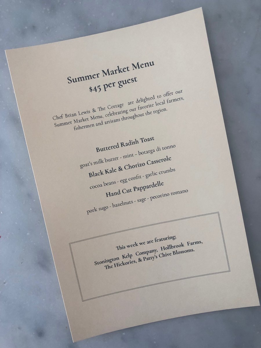 thecottagect's tweet photo. This week's Summer Market Menu - available tonight - Thursday - for $45pp! #eatlocal #ctgrown #ctfarm #thecottage #westportct #ct #restaurant #foodie #thecottagect #06880 #westport #ffldcounty #cteats #ctdining  #ctrestaurant  #foodies #fairfieldcounty #connecticut https://t.co/6fEMMW1ftQ