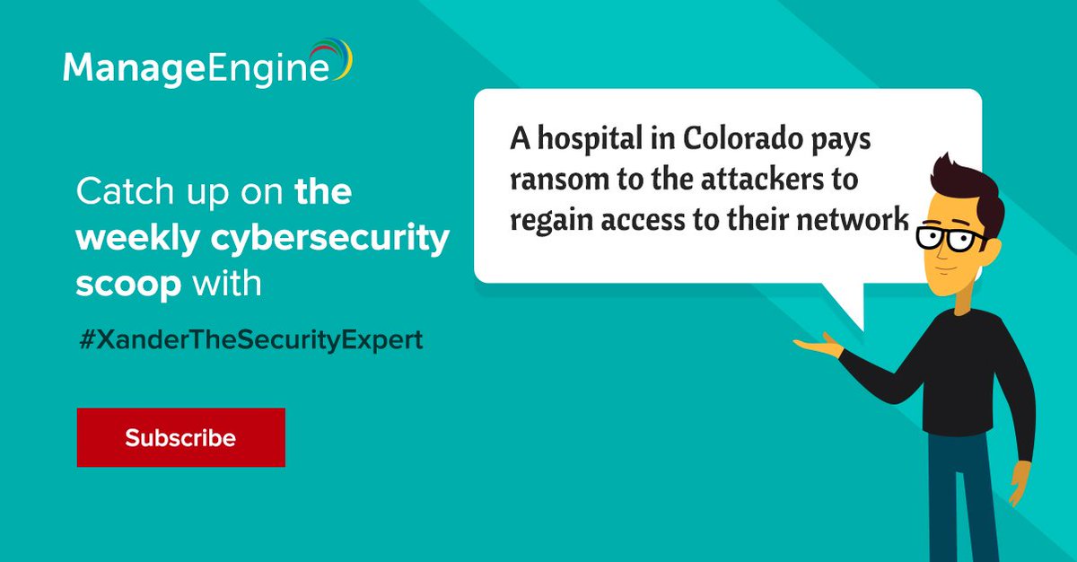 ManageEngineIAM's tweet photo. #cybernews: Colorado-based healthcare provider falls victim to a ransomware attack. To know more, click here: https://t.co/VnVBZzdGeW
For weekly update on cybersecurity goings-on, subscribe here @ https://t.co/5MRrFx6XBd
#HIPAA #compliance #XanderTheSecurityExpert #ransomware https://t.co/17hJiSAWnW