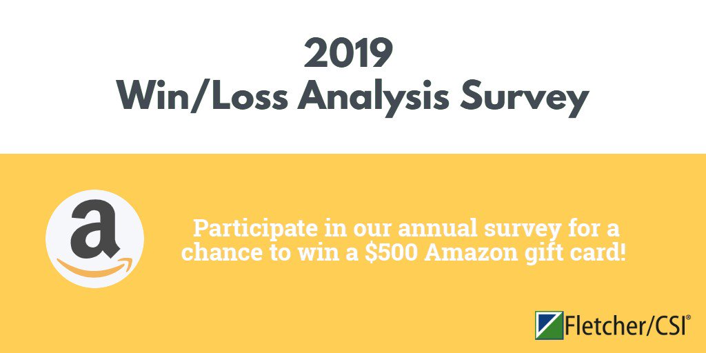 FletcherCSI's tweet image. Take our survey to learn what to include in a best-in-class #WinLoss program. Participants will be entered into a drawing to receive a $500 Amazon gift card! Here's the link: surveymonkey.com/r/winlossanaly…   #buyerinsights #CI
