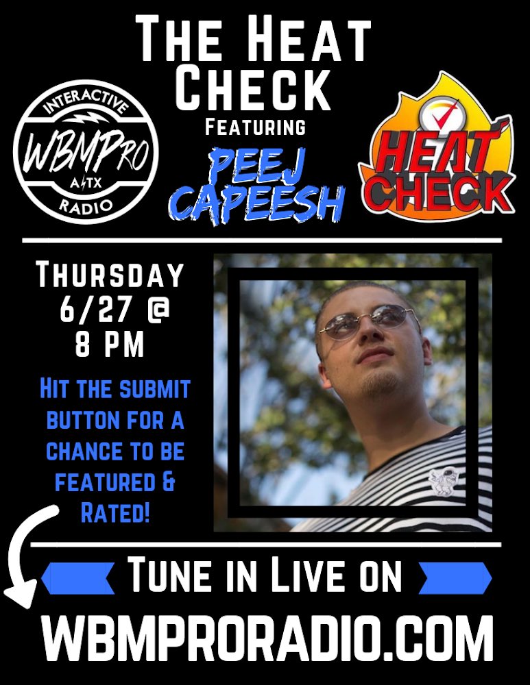 WBMProRadio's tweet photo. We got @PeejCapeesh in the house for this weeks #HeatCheck 🔥
Make sure to submit ASAP @ https://t.co/u4UzLy3hGp for a chance to have your music featured 🔑 https://t.co/QdVv9TQkb2