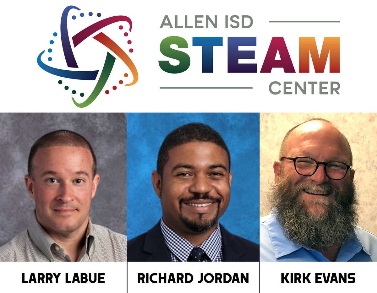 Please help us welcome the new leadership team for the <a href="/AllenSTEAM/">Allen STEAM Center</a> Center. Larry Labue will be the Exec. Director, Richard Jordan will be the Coordinator, and Kirk Evans is the K-8 Learning Facilitator. #STEAM <a href="/larrylabue/">Larry Labue</a> <a href="/TheRJordan/">Richard Jordan</a> <a href="/EcoTeachingLLC/">Kirk Evans, Ph.D.</a> <a href="/steamk8/">Allen ISD STEAM Grades K-8</a>
