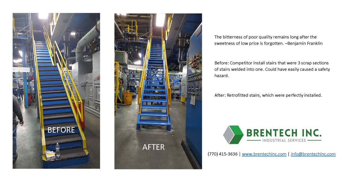 BrentechInc's tweet photo. The bitterness of poor quality remains long after the sweetness of low price is forgotten. -Benjamin Franklin

Before pictures of competitor installed stairs.
After pictures of Brentech installed stairs.

Find out more on our project tab. https://t.co/ZzfBHZQLhJ

#stair #quality https://t.co/o31VNFAfAC