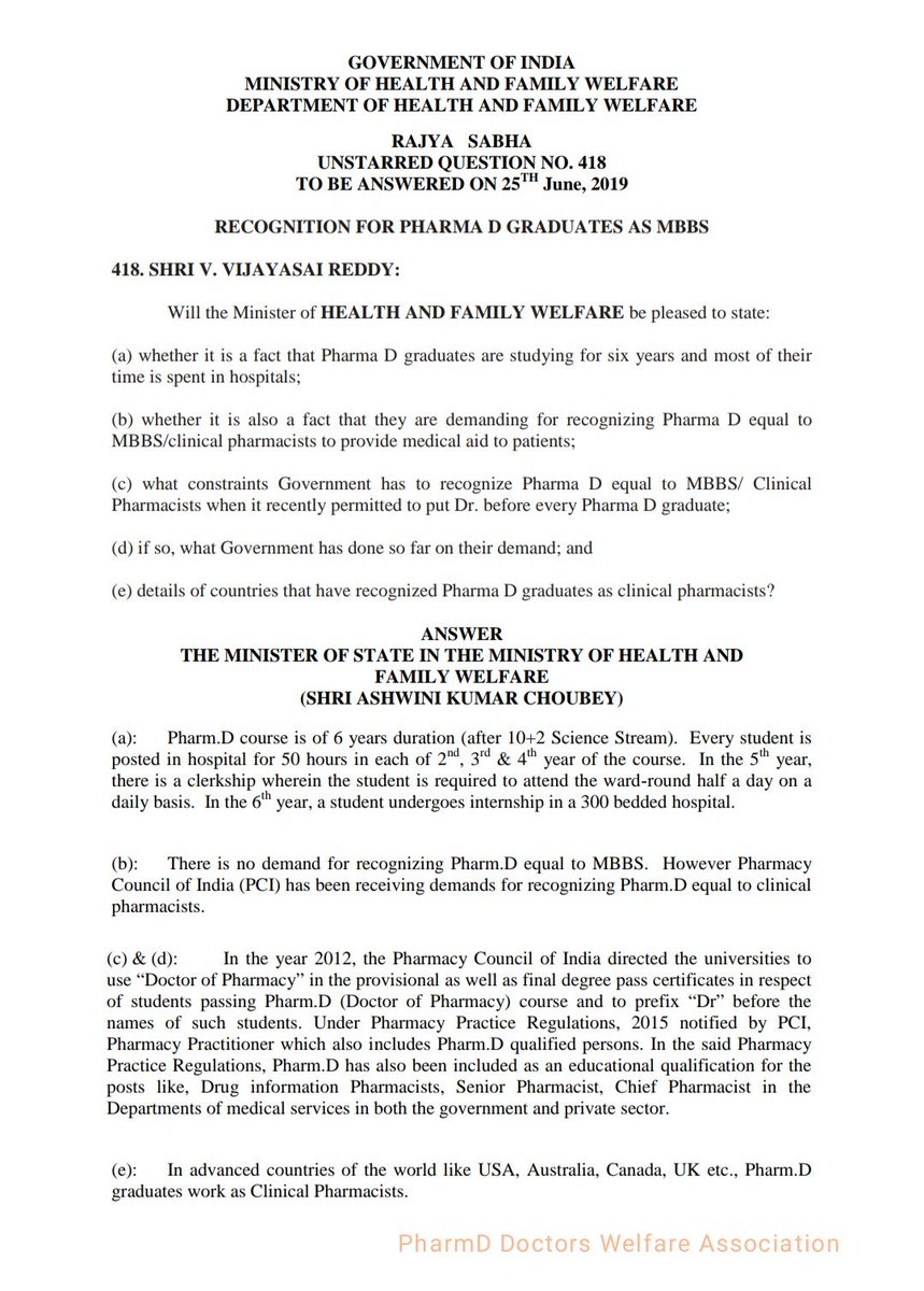 DrChandrapharmd's tweet photo. Thank you @VSReddy_MP Though we never asked gov to equate MBBS &amp; PharmD. We PharmD Doctors has bigger role as Clinical Pharmacist. We are asking gov to create clinical pharmacist cadre. We can be helpful in strengthening rural healthcare. Plz initiate in AP &amp; rest of India follow https://t.co/5mvMkN20Oy
