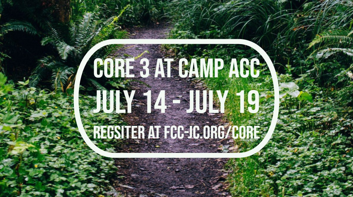 fccjc's tweet photo. Hey 6th - 9th graders! Core is a thrilling week where campers learn what God has in store for their lives through small groups, activities, friendships, worship and speakers. Register at https://t.co/AbQWDBCe9g. For more info, contact Adam Proffitt at aproffitt@fcc-jc.org. https://t.co/cUw198zwGc
