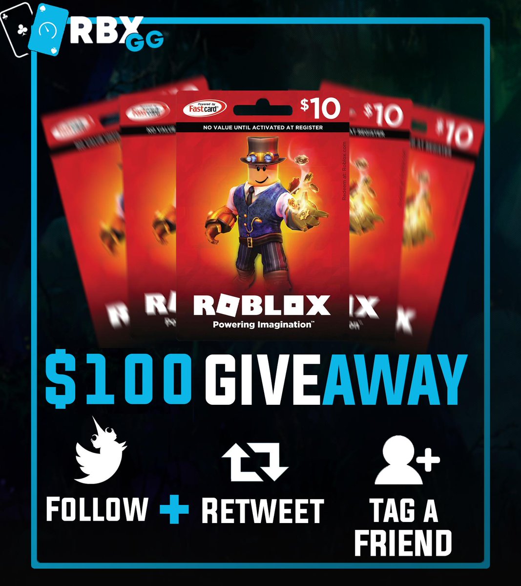 Rbx Gg On Twitter 100 Roblox Giftcard Follow Rbxgg Retweet Like Tweet Tag A Friend X10 Total Winners Ends On 1st Of July 12pm - foto gg roblox