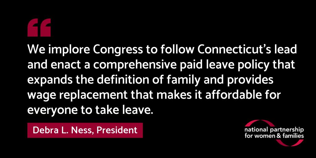 NPWF's tweet photo. Another win for #paidleave! Connecticut becomes the seventh state, along with D.C., to put its working people first with a statewide paid leave policy. @CTWFP @PaidLeaveforCT #paidleave4CT #MakeCTNext
More: https://t.co/q1VbZcDFHy https://t.co/8cwFBPOCjo