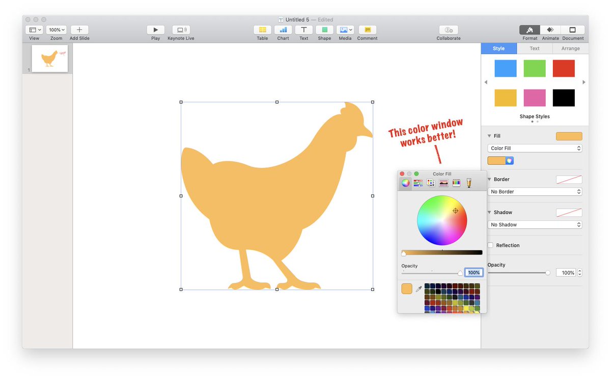 But maybe my #1 favorite thing in this update is that the color window works a lot better. It can change the color of whatever you select without having to click that little color wheel icon. Whew!