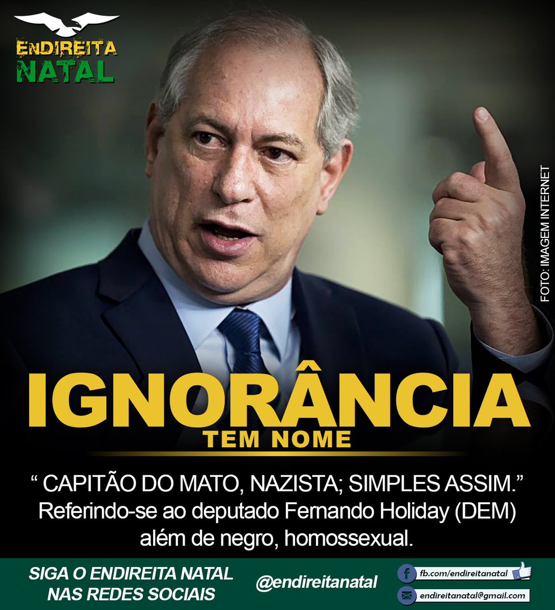 endireitanatal's tweet photo. Ciro Gomes ataca Deputado do DEM @FernandoHoliday com ofensas já condenadas em processo.
@MBLivre #CiroNoMorning #Preconceito https://t.co/oyCUlJd2ud