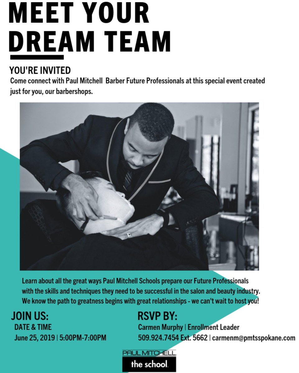 pmtsspokane's tweet photo. Come see us! Join us tonight, June 25, from 5-9pm to learn about all the incredible ways Paul Mitchell Schools prepare our Future Professionals for a successful and fulfilling career! We can't wait to host you! https://t.co/452ng6ApE8