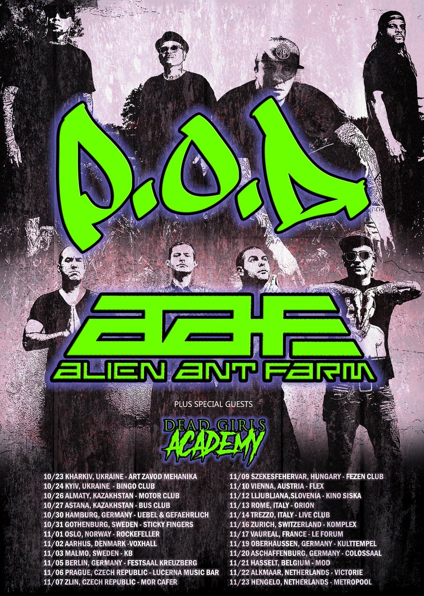 EUROPE!!! HERE IT IS!!! 🐜🐜🐜 Excited to announce that we're heading back out with our brothers in <a href="/POD/">P.O.D.</a> this Oct/Nov!!! See you soon!!! 🐜👽🐜