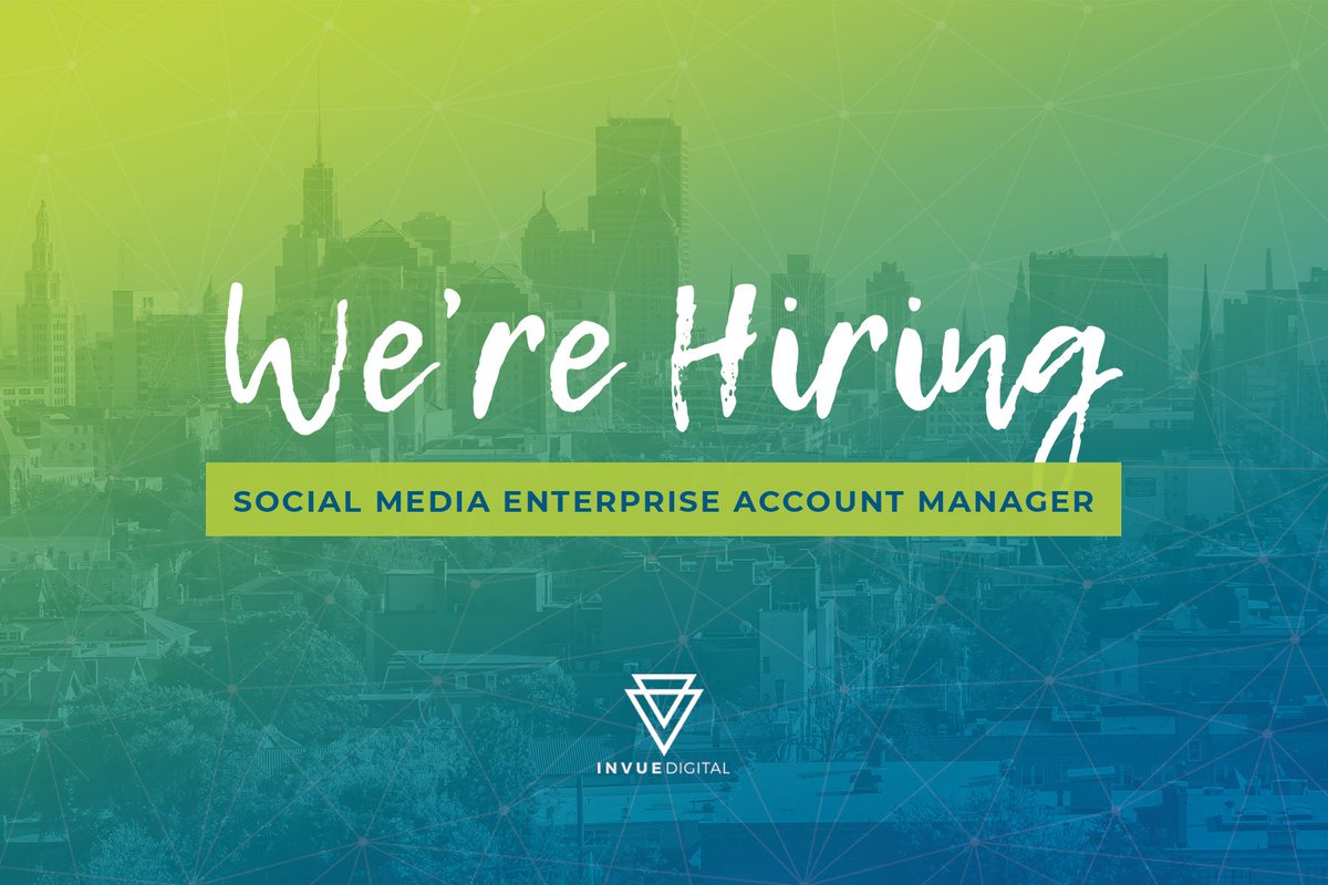 InVueDigital's tweet image. We&apos;re looking for a Social Media Enterprise Account Manager to join our team! If you love helping businesses grow through social media and know the ins and outs of strategy development, apply today: invuedigital.com/careers/social…