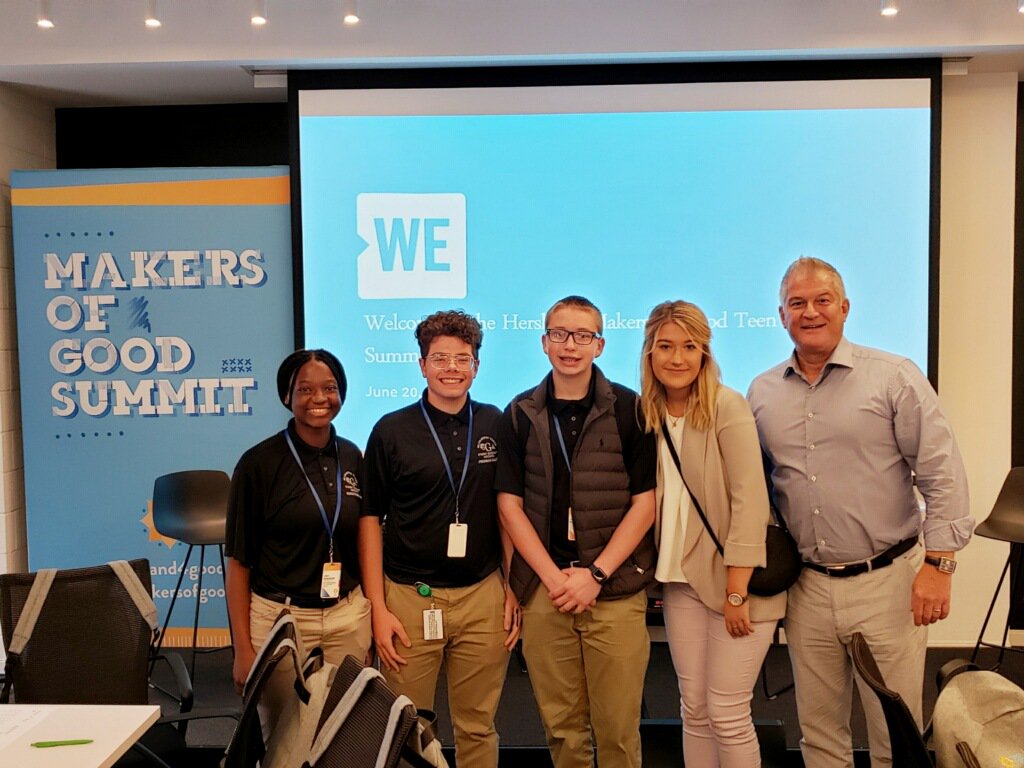 miltonhershey's tweet photo. Last week, these four Milton Hershey School students attended The @HersheyCompany's Makers of Good Summit in NYC! It was an event created by teens for teens with the goal of creating more empathetic and inclusive communities. Together we #Stand4Good. #MHSPowerofOne https://t.co/WmUowucBKo