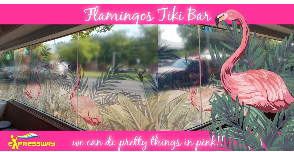 Enjoy an incredible cocktail @Flamingos Lounge and Tiki Bar & have a look at their window decals!  We love creative jobs! Need something pretty? Come to us! 

#expresswaysigns #windowdecals #onewayvision #flamingostikibar #cairnsbar #windowsignage #signage #signagecompany