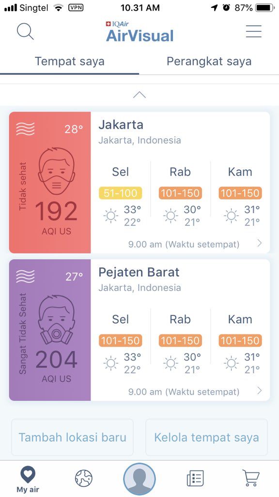 Kemarin <a href="/amasna/">🦉ia Masna</a> dan jg @ecodhits bahas polusi udara Jakarta. Ini mengerikan lho. Di Pejaten UNGU!
#polusiudarajakartaBAHAYA