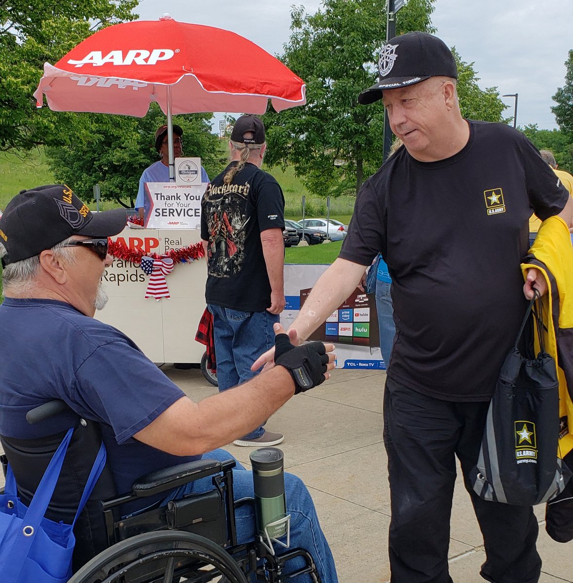 petejeffries's tweet photo. The @AARPMichigan Team knocks it out of the @wmwhitecaps park saluting Veterans & Military Families at tonight's game with ticket discounts, gift cards for service, & other useful resources found at https://t.co/VfORiHws8q #AARPsalutesVets #OperationProtectVeterans #WMCaps https://t.co/GXx6QIQxwZ