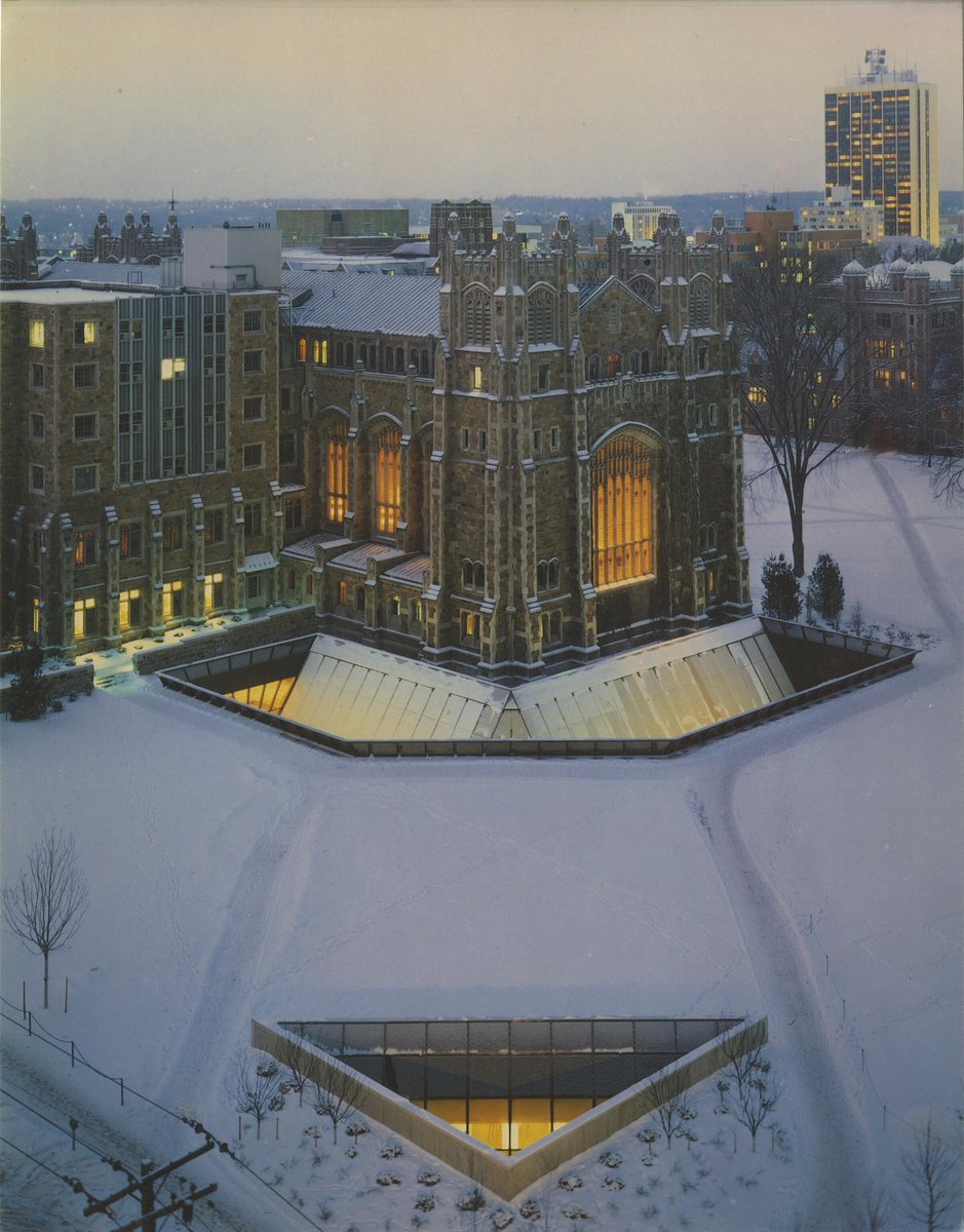 A few aerial photos and an interior shot from this article “The Law School Goes Under,” which gives an incredibly detailed account of the history and construction of the Law Library Addition:  https://heritage.umich.edu/stories/the-law-school-goes-under/