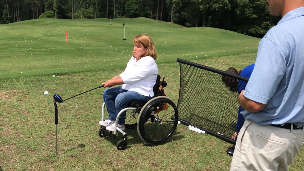 YELLFORE's tweet photo. @GSGA and @AdaptiveGolf Association collaborate every 4th Tuesday at RiverPines GC providing seated players options of accessibility: #paramobile and #Solorider cars along with other alternatives to participate in this great sport. https://t.co/gcGZzKCspS