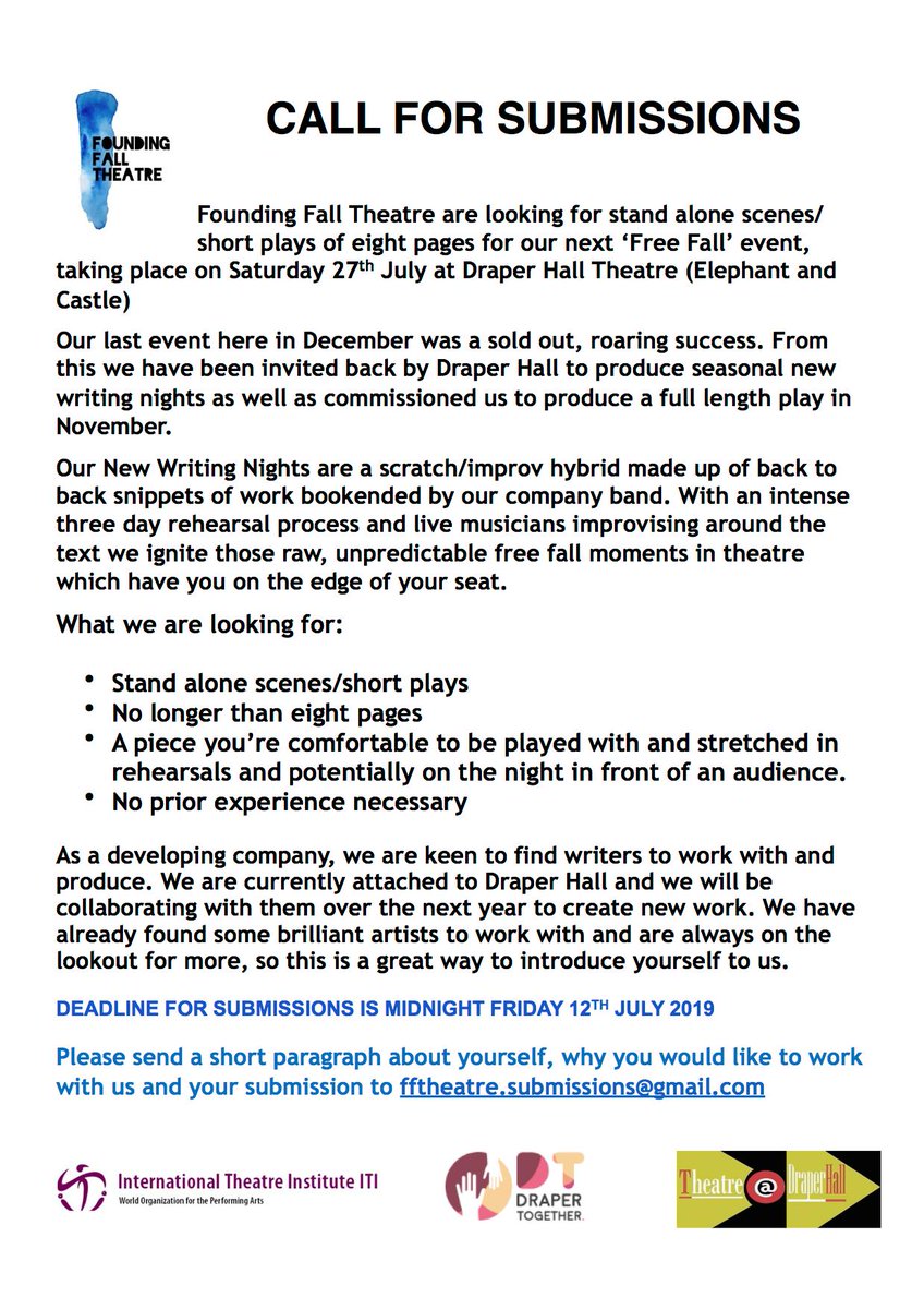 foundingfall's tweet image. It's that time again! We're on the look out for new scripts for our company to play with and showcase at our next new writing scratch at @ArtsDraperHall. 

We can't wait to see what you've got for us this time!

#newwriting #playwright #writing #writercallout