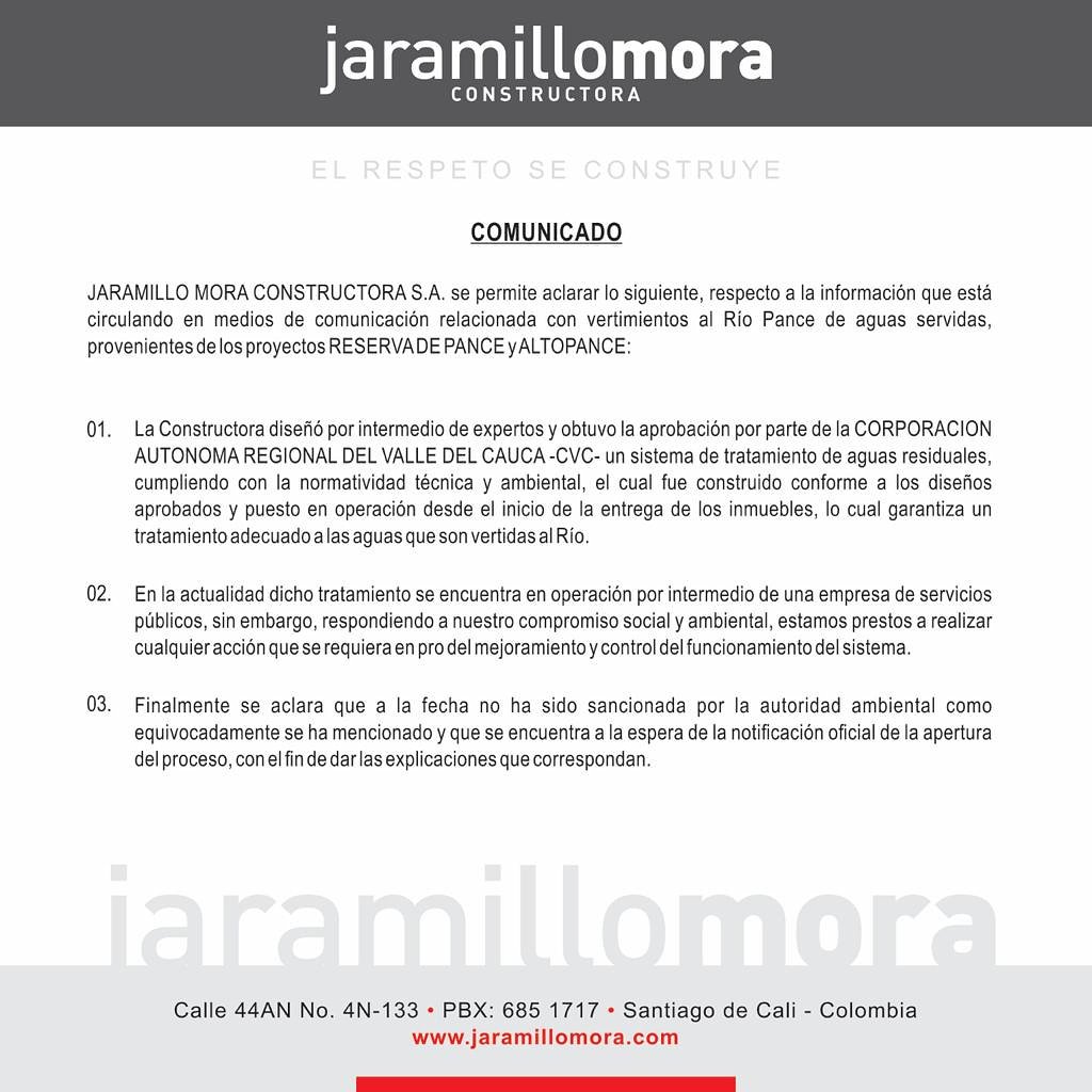 📢 Comunicado oficial de la información que circula sobre el vertimiento de aguas servidas en nuestro río Pance. #JaramilloMora