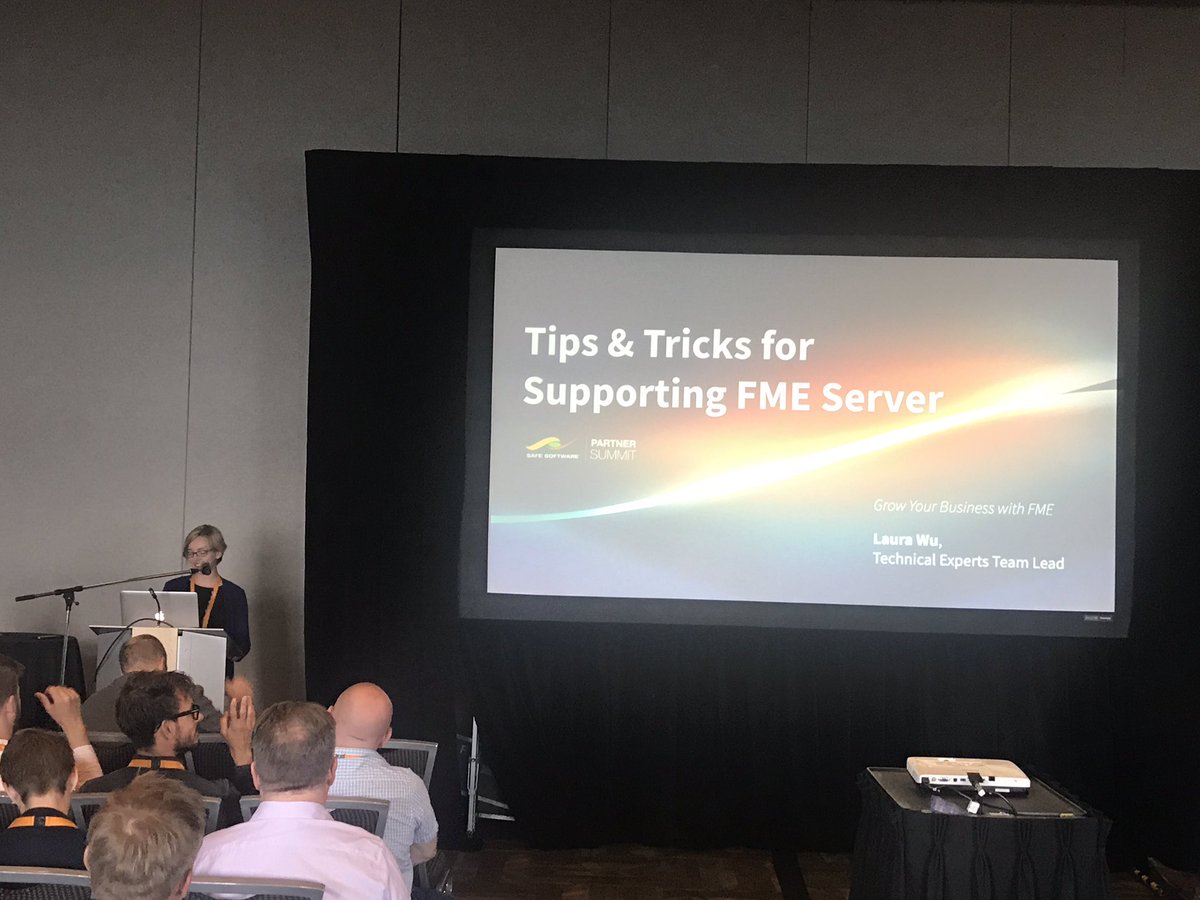 Laura getting started with “Tips &amp; Tricks for Supporting FME Server”.  #SafePS19 <a href="/SafeSoftware/">FME Data Integration</a>