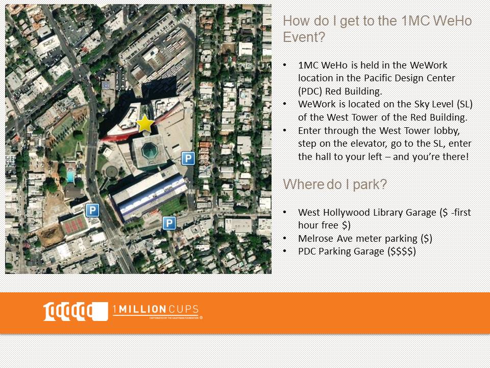 1MCupsWeHo's tweet photo. TOMORROW! Join @1MCupsWeHo for coffee, networking, and all around entrepreneur awesomeness! Presentations from Neighbor and Horizon Hover. 7:30-9:00 am WeWork at PDC - Red Bldg. 750 N. San Vicente. 

Parking and directions below. https://t.co/Sam1dY0mlA