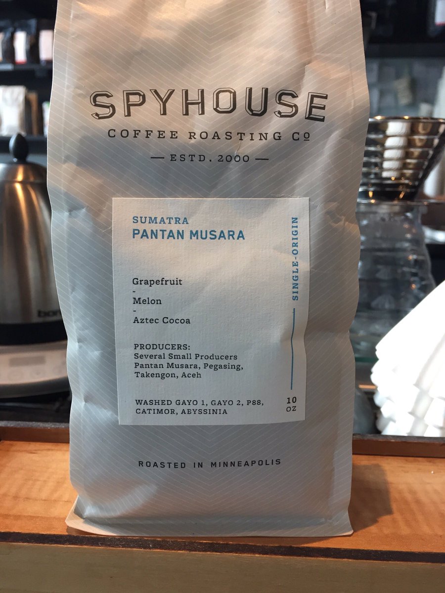 erwinchuk's tweet photo. Wow, not often surprised by a Sumatran coffee but this Pantan Musara from Spyhouse Coffee is so clean and loaded with tropical fruit. @ridestudiocafe @SpyhouseCoffee #specialtycoffee #sumatracoffee #ridestudiocafe #spyhousecoffee #bostoncoffee #boston #lexingtonma #coffeebag https://t.co/sz2e6b2zTQ