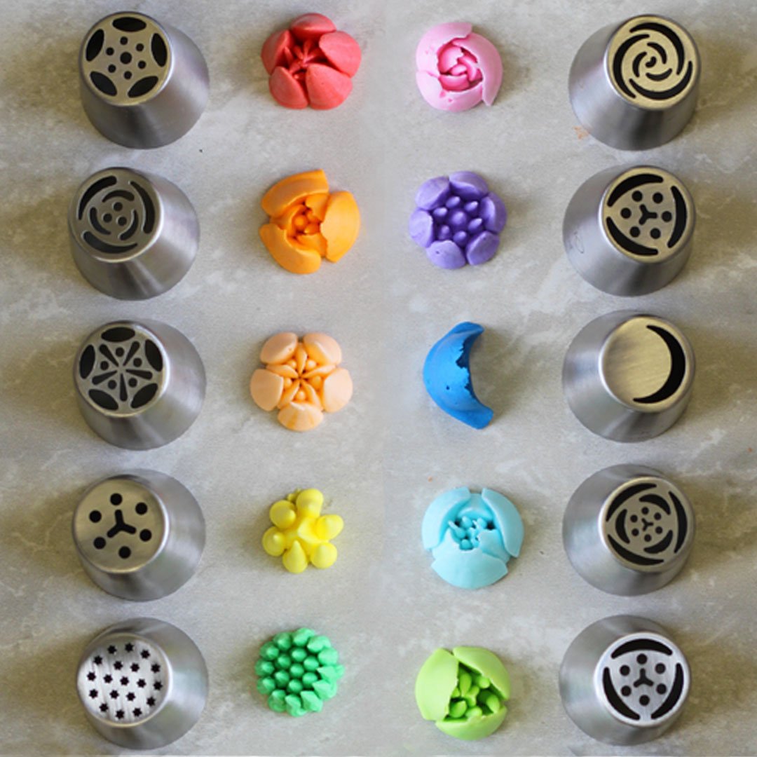 CKProducts's tweet photo. There are a variety of Russian tips that are beautiful and intricate. We know that you don't have time to waste delicious buttercream to see which one will suit your decorative needs, so let us lift that weight off your shoulders and show you what tips can create which design! https://t.co/88hAc6atNr