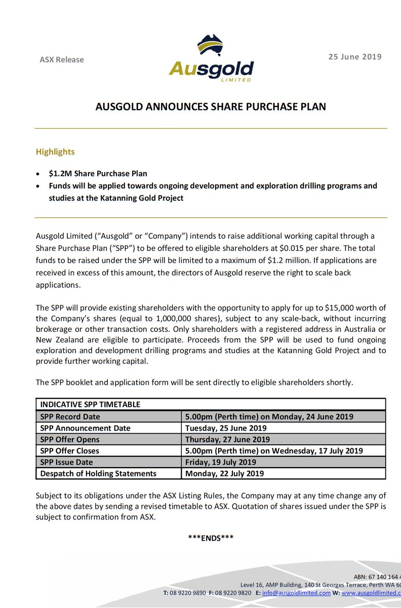 Ausgold_Au's tweet photo. ASX RELEASE: 'Ausgold announces share purchase plan'
Read the full announcement: https://t.co/dTozSmjumd
$AUC #Ausgold #Katanning #KGP #WAGold #WAExplorer https://t.co/kpXBwEHSuv