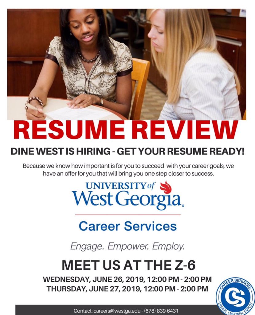 UWGCareer's tweet image. Good Afternoon Wolves! Dine West is hiring! And we’re here to help! Come and get your resume reviewed this week on Wednesday and Thursday from 12 - 2pm in the Z-6! #CareerServices #HireWest #WolvesAtWork #DineWest #UWG