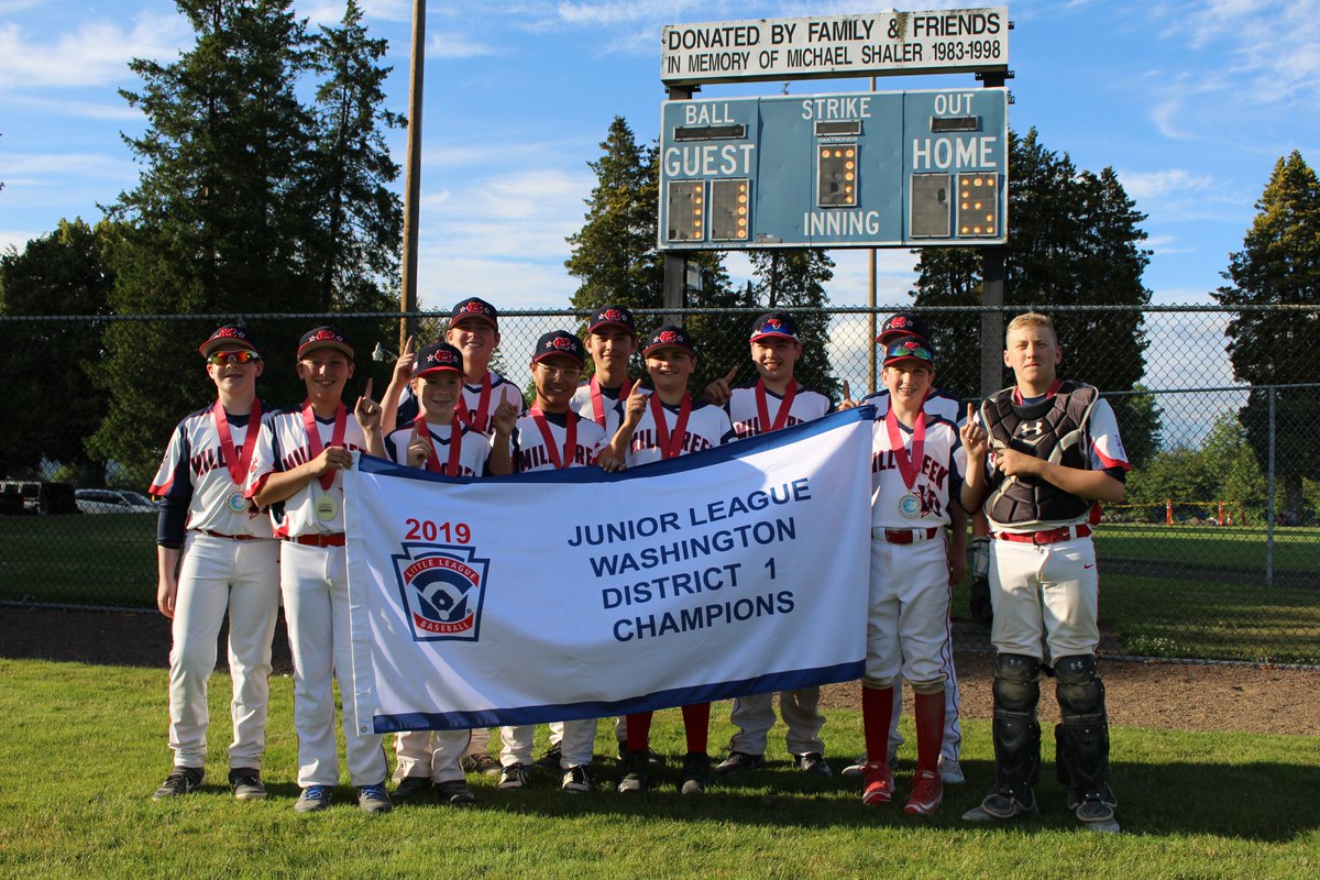 millcreekleague's tweet photo. CONGRATULATIONS to our #MillCreek #LittleLeague Juniors who punched their ticket to State last night with an 11-6 win over Lake Stevens! Kellan Johns pitched a gem and the Defense backed him up with some spectacular plays to seal the win. https://t.co/dDQOD9YRU3